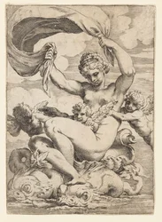 Venus (oder Galatea) und Cupidos unterstützt von Delfinen
