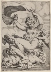 Venus oder Galatea von Delfinen getragen