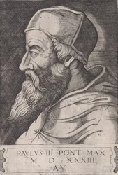 Papst Paul III. in einer Schädelkappe