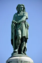 Kolossale Statue von Vercingetorix (72-46 v. Chr.), Gallischer Anführer - Skulptur von Millet Aime (1819-1891) 6,60 m hoch, errichtet 1865 im westlichen Teil von Mont Auxois (Sockel 7 m hoch von Viollet Le Duc) Alise Sainte Reine 1865