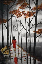 Herbstweg Rotes Kleid