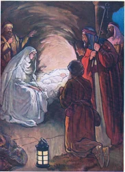 Das Jesuskind und die Hirten, aus Das Bibelbilderbuch, veröffentlicht von Thomas Nelson, ca. 1950