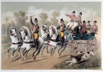 Jagdpause, der Aufbruch der Jäger. Druck von Albert Adam (1833-?) 19. Jahrhundert Paris, Musée Carnavalet