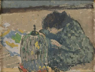 Frau mit einem Kanarienvogel