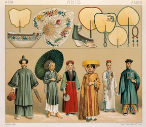 Kleidung chinesischer Frauen und der Region Tartary, Illustration aus Die vollständige Kostümgeschichte von Auguste Racinet