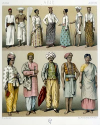 Kostüme der Inder - in „Le costume historique“ von Racinet, Ende des 19. Jahrhunderts