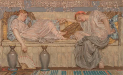 Perlenstudie, Zwei Frauen auf einem Sofa, ca. 1875
