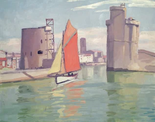 La Rochelle, die zwei Türme des alten Hafens vom Außenhafen aus gesehen
