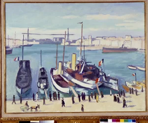 Der Hafen von Marseille mit der Fährbrücke (Gemälde) 20. Jahrhundert
