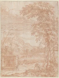 Italienische Landschaft mit einem Brunnen