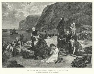Die Flotte von Wilhelm verlässt die Normandie (Stich)
