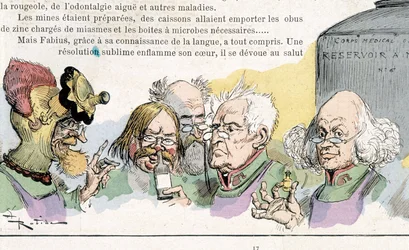 Antizipation: Gelehrte, „Krieg im 20. Jahrhundert“ (chemische und bakteriologische Kriegsführung?) von Robida