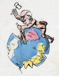 Ferdinand de Lesseps (1805-1894), französischer Diplomat und Administrator, Bildhauer und Dekorateur der Kontinente. Karikatur von Robida