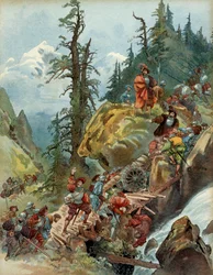 Fünfter Italienischer Krieg (1515-1516): der Übergang über die Alpen im August 1515 durch den Larche-Pass der Armee von Franz I. auf dem Weg nach Italien (Illustration)