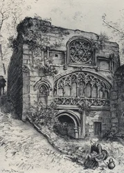 Der Brunnen der Karmeliten in Morlaix - La vieille France - La Bretagne - Text, Zeichnungen und Lithographien von Albert Robida (1848-1926) undatiert Ende des 19. Jahrhunderts