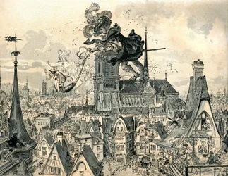 Der Riese Gargantua springt von seinem Pferd