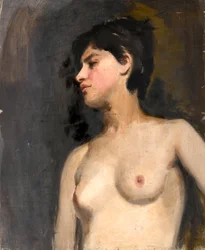 Weiblicher Halbakt. Schwarzer Hintergrund. Ca. 1880