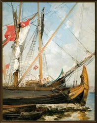 Segelboote auf dem Bosporus in der Türkei. Gemälde von Alberto Pasini (1826-1899) 19. Jahrhundert Genua, Galleria d