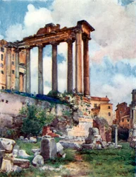 Tempel des Saturn von der Basilica Julia im Forum