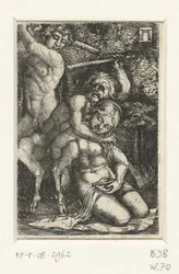 Satyr und ein Mann kämpfen um eine Frau