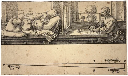 Künstler beim Zeichnen eines Aktes mit einem Perspektivapparat, 1538