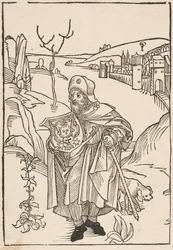 Gerson als Pilger, Frontispiz zu Gersonis Opera, 1489
