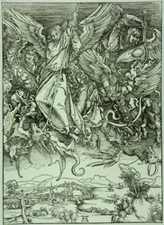 Die Apokalypse (lateinische Ausgabe): Heiliger Michael besiegt den Drachen (Bartsch 72)