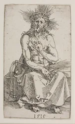 Mann der Schmerzen, sitzend