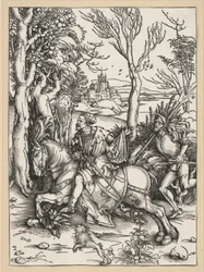 Ritter zu Pferd und Landsknecht