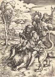 Samson kämpft mit dem Löwen, ca. 1497-1498