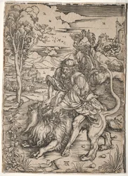 Samson tötet den Löwen, ca. 1496-1497