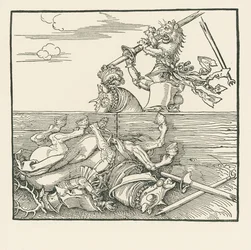 Das ausländische Turnier. Maximilian hat seinen Gegner Jacop de Heri aus dem Sattel gehoben, um 1517-18