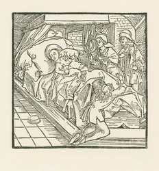 Die edle Dame, die ihre Hunde so gut fütterte, aber die Armen verhungern ließ, wird nach ihrem Tod von den Hunden geleckt, bis sie schwarz wie Kohle wird