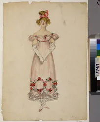 Kleid mit Blumengirlanden. Kostümentwurf für die Oper "Eugen Onegin"