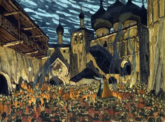 Bühnenbild für die Oper Die Magd von Pskov von N. Rimsky-Korsakov - Golovin, Alexander Yakovlevich - 1901 - Private Sammlung