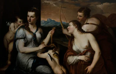 Venus verbindet Amor die Augen