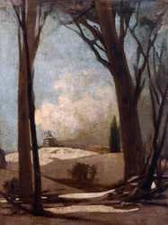 Verschneite Landschaft mit San Luca, Gemälde von Alessandro Guardassoni, Italien