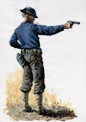 Erster Weltkrieg 1914-1918: Amerikanischer Armeeinfanterist mit einer Pistole im Jahr 1917 an der Westfront.