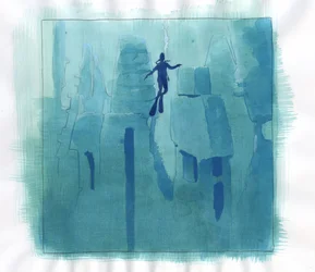 Illustration des Mythos der unter dem Atlantis-Meer verschwundenen Insel: die Ruinen der legendären Insel in den Tiefen des Meeres.
