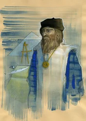 Porträt von Michel de Notre Dame (Nostradamus) englischer Astrologe - Porträt von Nostradamus, Michel de Notre Dame (1503-1566) Astrologe und Arzt Illustration von Alessandro Lonati