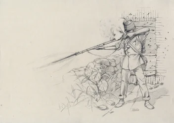 Zweites Kaiserreich (1852-1870): Infanterist beim Schießen, Soldat der österreichischen Armee, österreichisch-ungarisch.