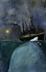 Ansicht des transatlantischen Liners Titanic zum Zeitpunkt des Untergangs am 14. und 15. April 1912, verursacht durch die Kollision mit einem Eisberg - Illustration von Alessandro Lonati, 2011