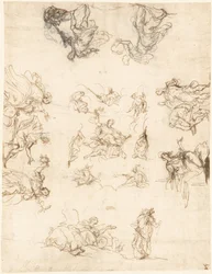 Ein unterteiltes Deckengemälde mit Allegorien und Mythen
