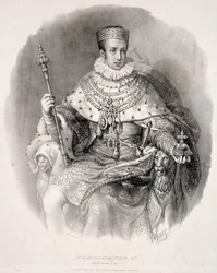 Ferdinand I. (1793-1875), König von Lombardo-Venetien, im Staatsornat, aus „Krönung Seiner Kaiserlichen und Königlichen Majestät Ferdinands I., des Königs des Lombardo-Venezianischen Königreichs“, veröffentlicht 1838