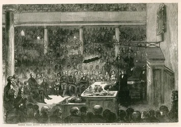 Professor Faraday hält einen Vortrag an der Royal Institution vor HRH Prinz Albert, dem Prinzen von Wales, und Prinz Alfred