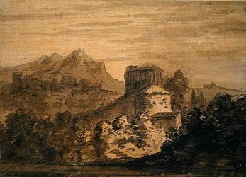 Gebirgige Landschaft mit italienischen Gebäuden