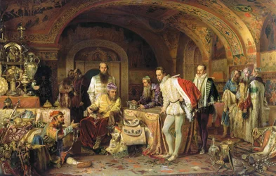 Iwan IV. von Russland zeigt dem Botschafter von Königin Elisabeth I. von England seine Schätze, 1875