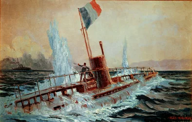 Ein österreichisches Schlachtschiff versenkt das französische U-Boot Curie
