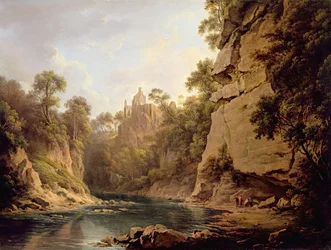 Hawthornden Castle bei Edinburgh, um 1820-22