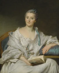 Porträt von Marie-Françoise Julie Constance Filleul, Marquise de Marigny mit einem Buch